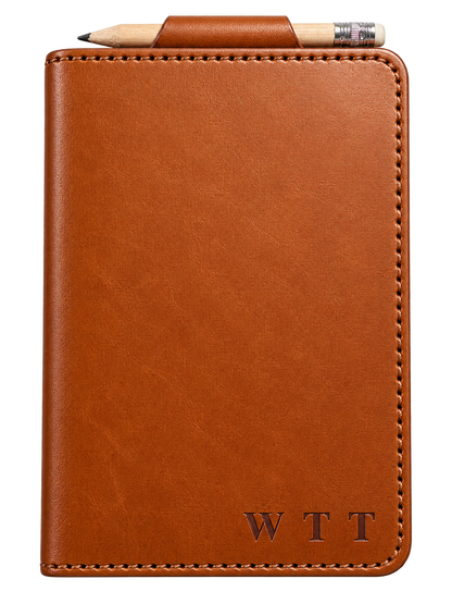 Tan scorecard holder, front cover