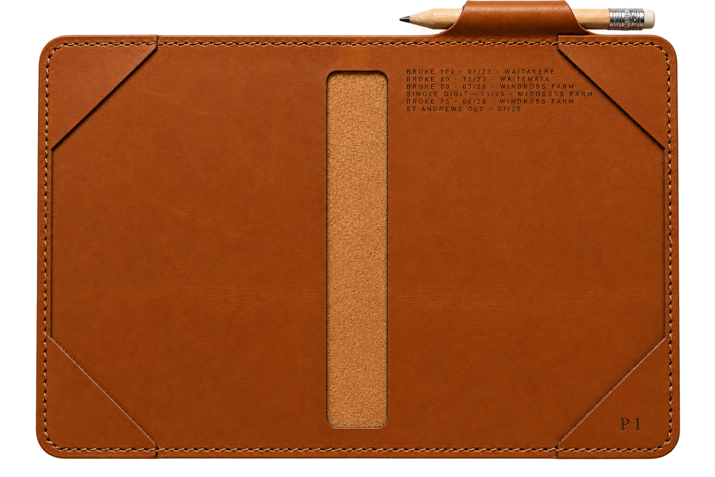 Tan scorecard holder, inside leaf