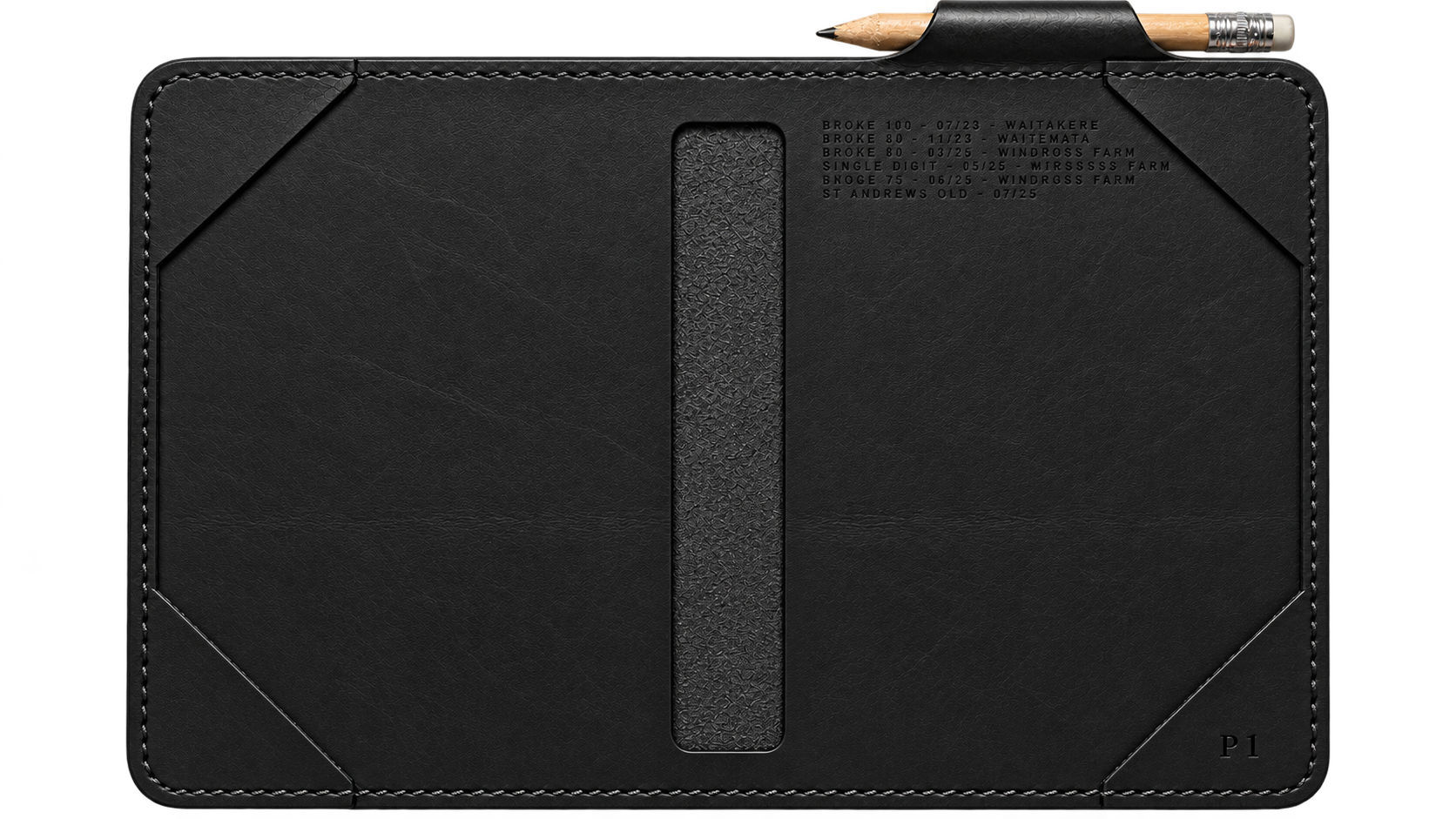 Black scorecard holder, open leaf
